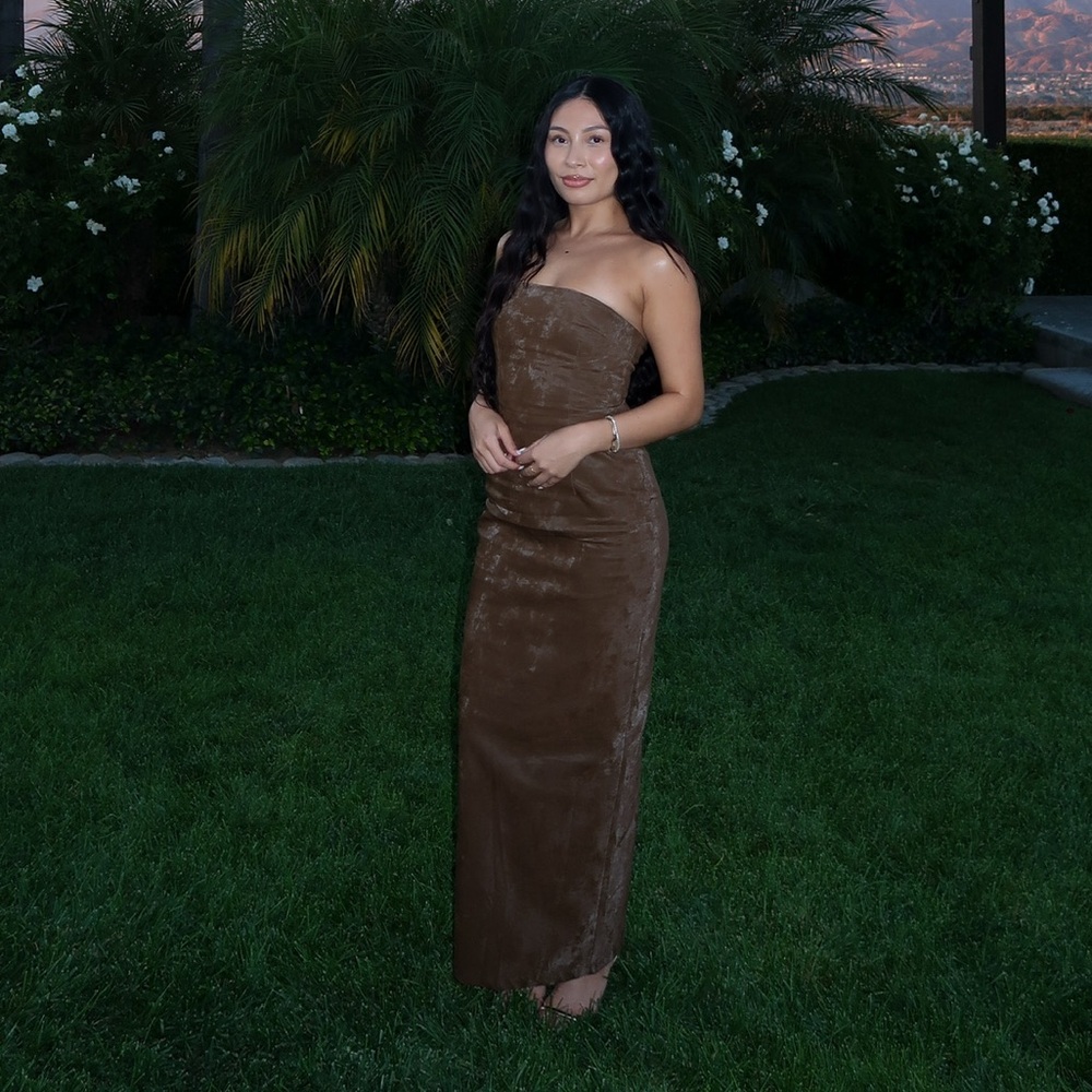 House of Harlow brown long maxi dress strapless